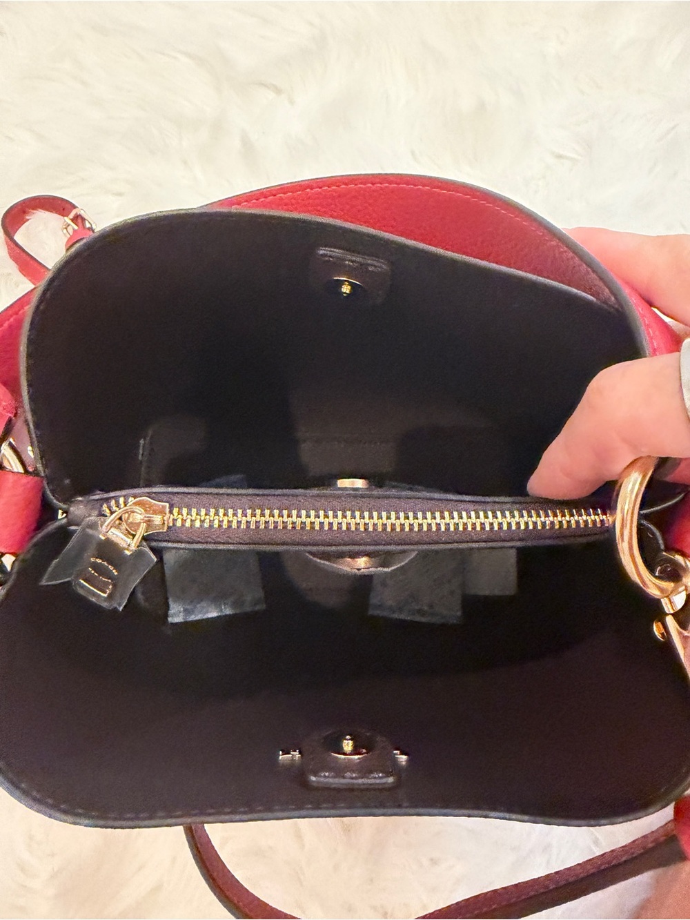 Coach Red Pebbled Leather Mini Bucket Crossbody - Picture 6 of 10